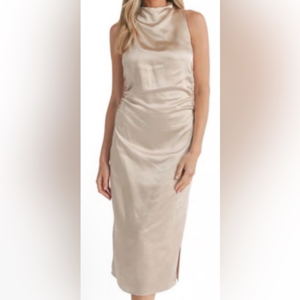 Lush Satin Mock-Neck Midi Dress - NWT - Size L